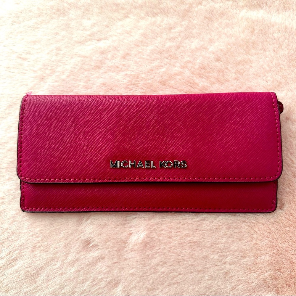 Classic Michael Kors Red Tri-Fold Slim Leather Wallet